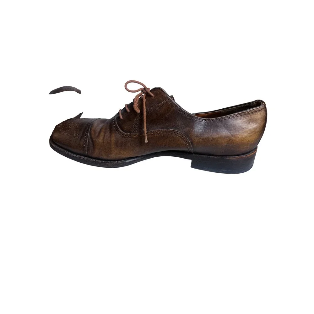 Salvatore Ferragamo Oxford Shoes Mens 11 2E Brown Leather Cap Toe Brogue Italy